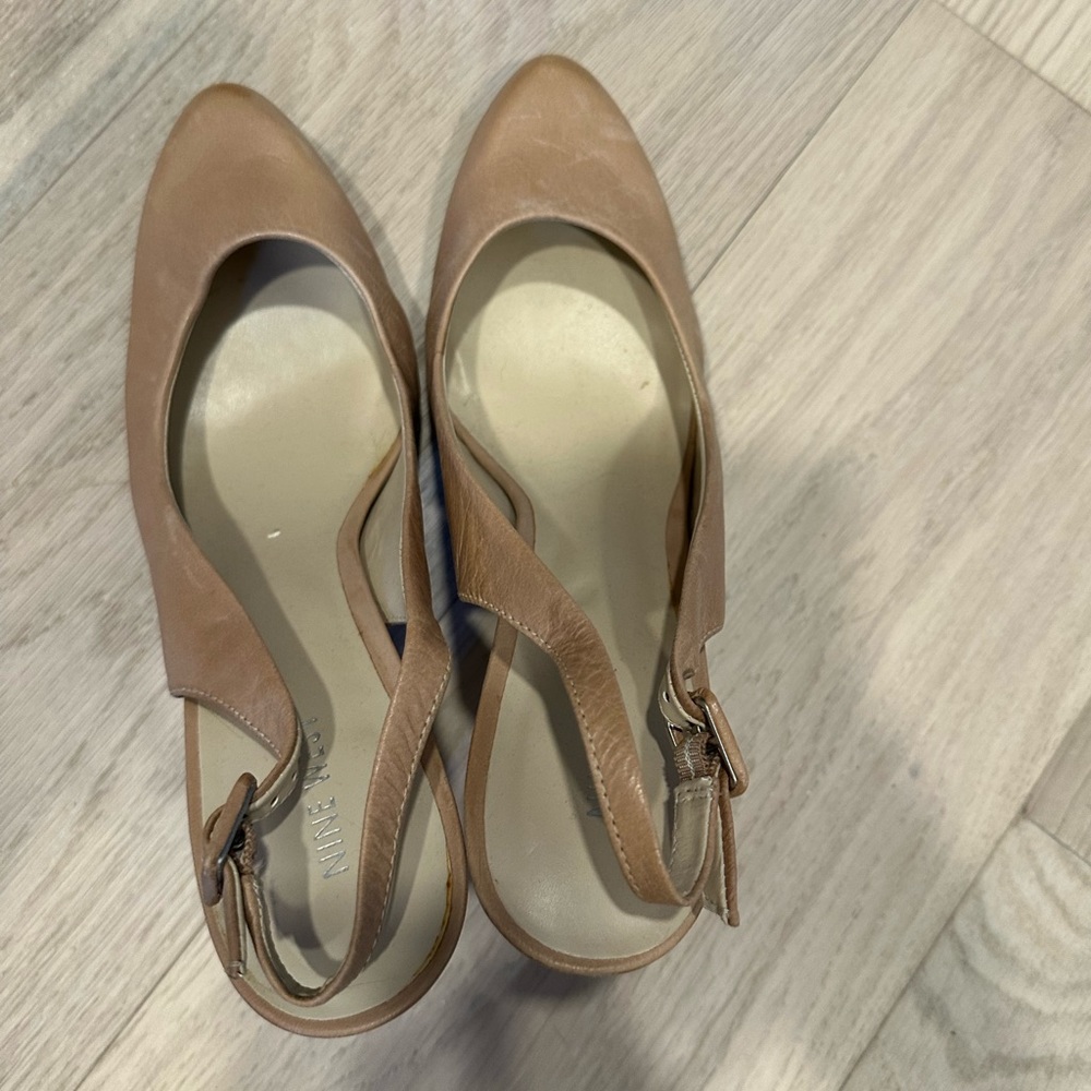 Nine West Nude Wood Heel Slingbacks